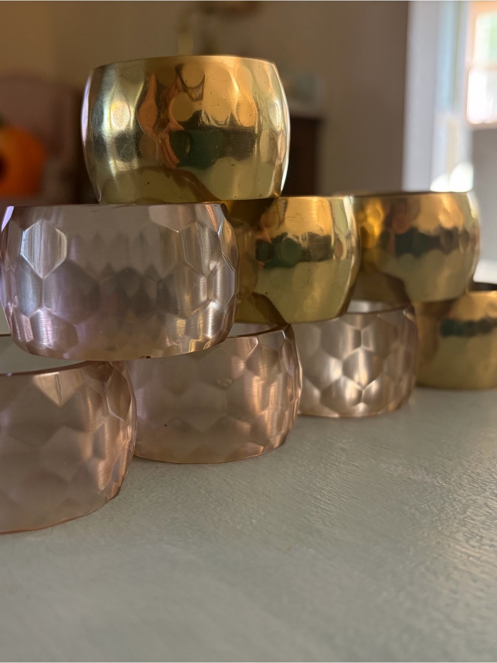 Napkin Rings bundle - hammered gold color and pink ish